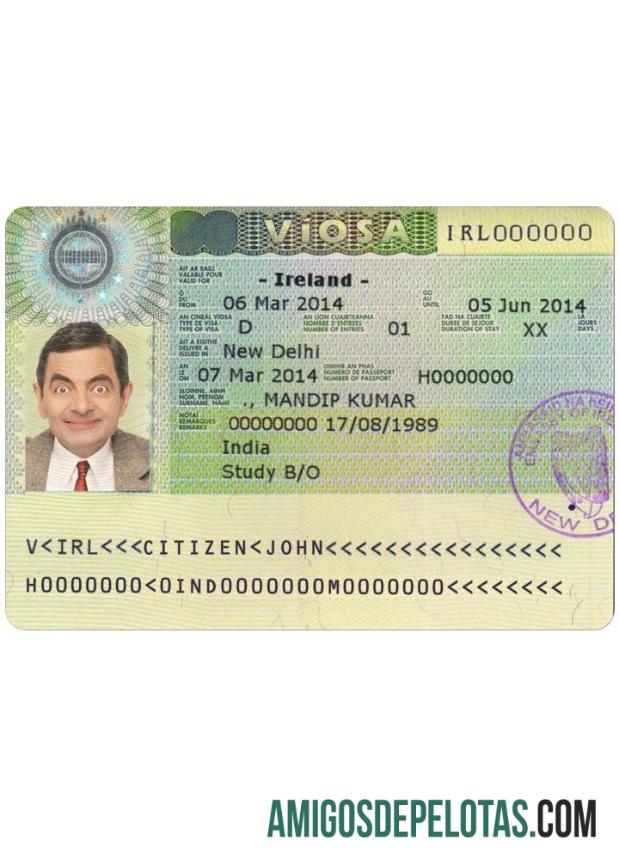 Visto para IRLANDA amostra